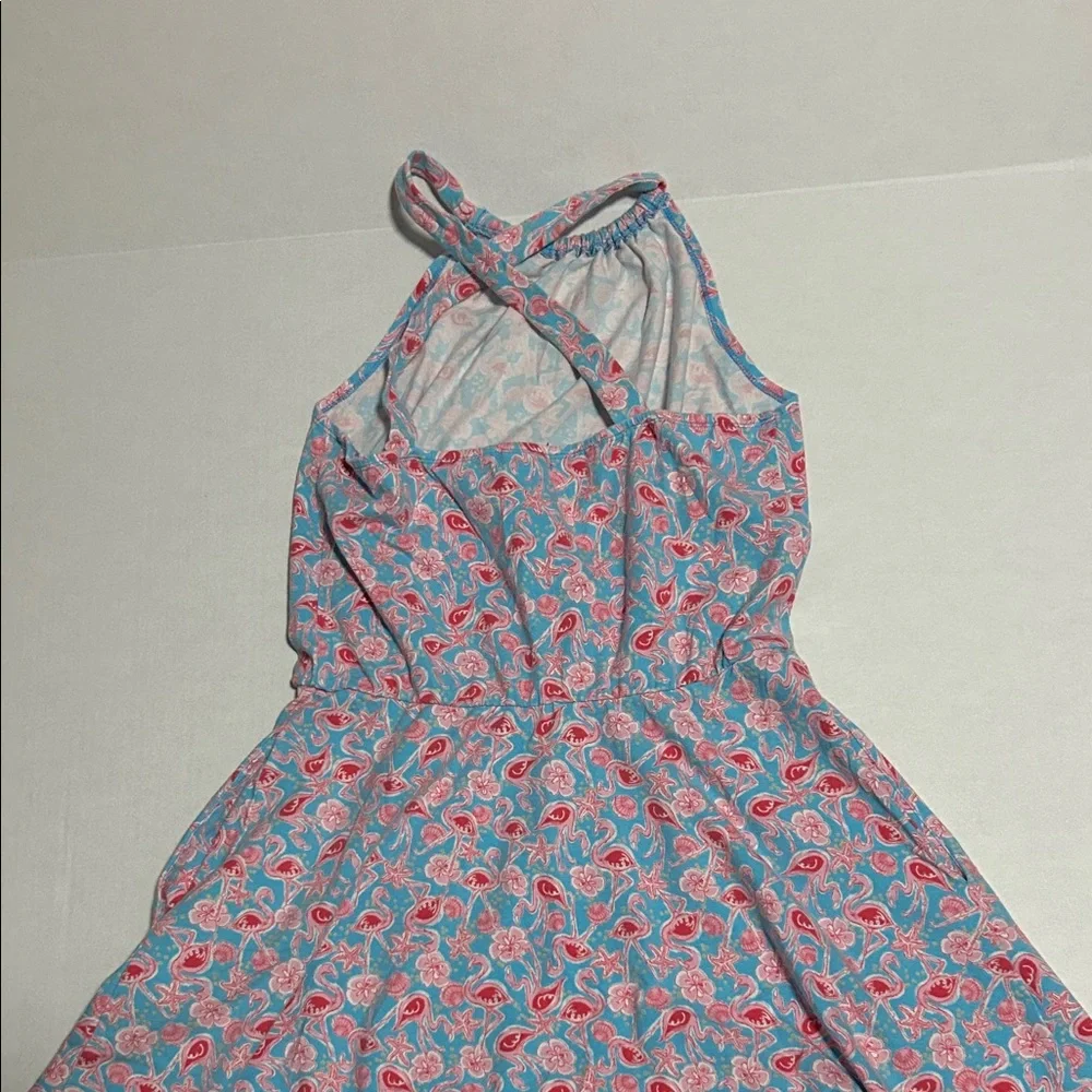 American Girl Floral Halter Dress Flamingos pattern Pink and Blue - Picture 4 of 9